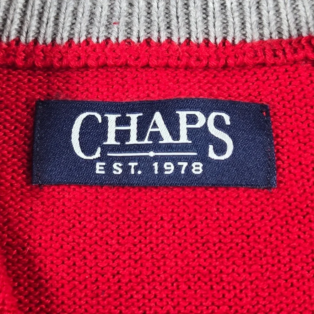 Chaps Mens XXL Red Fair Isle Moose Tree Quarter Zip Cotton Sweater Mock Neck